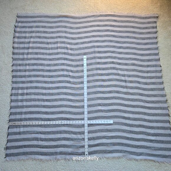 Wool Square Scarf Black & Grey Stripe Lightweight - Picture 9 of 11